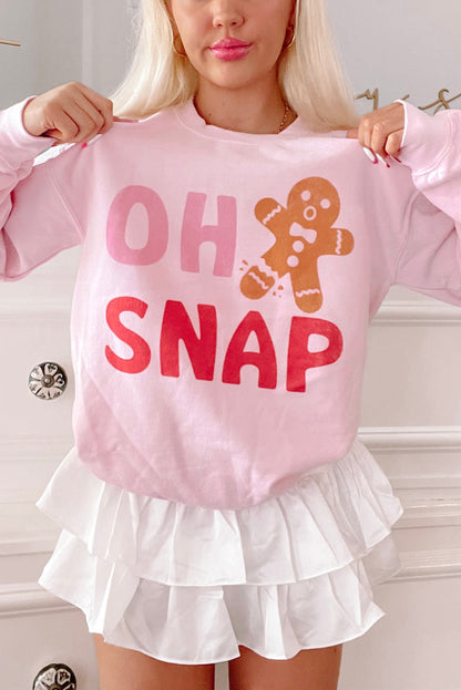 Pink Christmas OH SNAP Gingerbread Man Graphic Sweatshirt