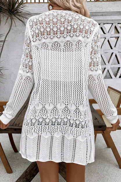 Black Crochet Hollow Out Open Front Cardigan