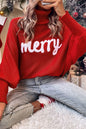 Red Merry Letter Embroidered High Neck Sweater