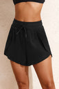 Black High Waisted Drawstring 2-in-1 Side Pocket Color Block Bikini Shorts