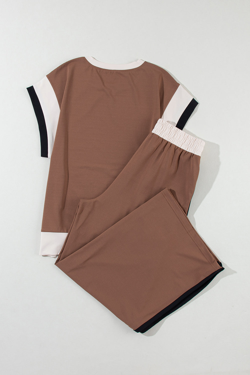 Chestnut Color Block Detail Casual Two-piece Outfit